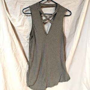 Olive Green Unique Neckline Front Back Straps Tunic Tank